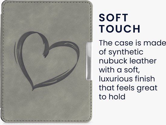 kwmobile e-reader hoesje geschikt voor Kobo Glo HD / Touch 2.0 hoes - Ereader flip case met standaard - Kunstleren e reader cover - Brushed Hart design in grijs van Merkloos — afbeelding 5