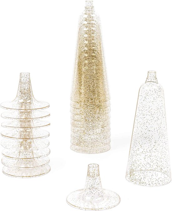 MATANA 50 stuks herbruikbare plastic champagneglazen 150 ml - met goud glitter - Matana
