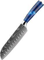 Xituo - Couteau Santoku - Couteau de cuisine - Acier inoxydable - Manche Blauw - Laser - Aiguisé comme un rasoir