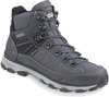 Grijze wandelschoen met veters, zwarte accenten en Gore-Tex logo.
