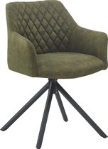 HTfurniture-Hauge Dining Chair-180 Degree Rotation-Green color Microfiber-With Armrests-Rhombic Black Legs