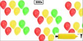 300x Ballon rood/geel/groen met ballonpomp - Carnaval thema feest festival
