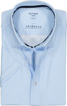 OLYMP Luxor 24/Seven modern fit overhemd - korte mouw - lichtblauw tricot mini dessin - Strijkvriendelijk - Boordmaat: 39