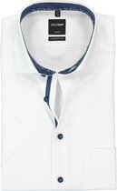 OLYMP Luxor modern fit overhemd - korte mouw - wit poplin (contrast) - Strijkvrij - Boordmaat: 45