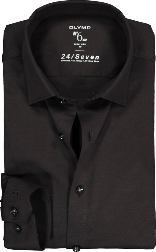 OLYMP No. Six 24/Seven super slim fit overhemd - tricot - zwart - Strijkvriendelijk - Boordmaat: 41