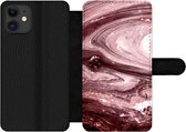 Bookcase Geschikt voor iPhone 11 telefoonhoesje - Marmer print - Goud - Roze - Met vakjes - Wallet case met magneetsluiting