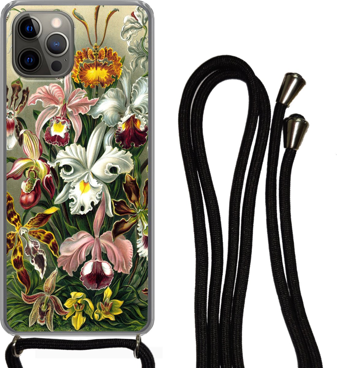 Telefoonkoord - Telefoonketting - Telefoonhoesje Geschikt voor iPhone 13 Pro - Orchidee - Haeckel - Kunst - Siliconen - Crossbody - Telefoonhoesje met koord Telefoonhoesje
