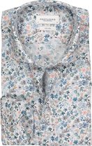 Profuomo slim fit overhemd - poplin - wit met blauw gebloemd dessin - Strijkvrij - Boordmaat: 41