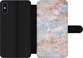 Bookcase Geschikt voor iPhone X telefoonhoesje - Marmer print - Luxe - Oranje - Met vakjes - Wallet case met magneetsluiting