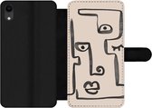 Bookcase Geschikt voor iPhone XR telefoonhoesje - Oog - Lippen - Line art - Met vakjes - Wallet case met magneetsluiting