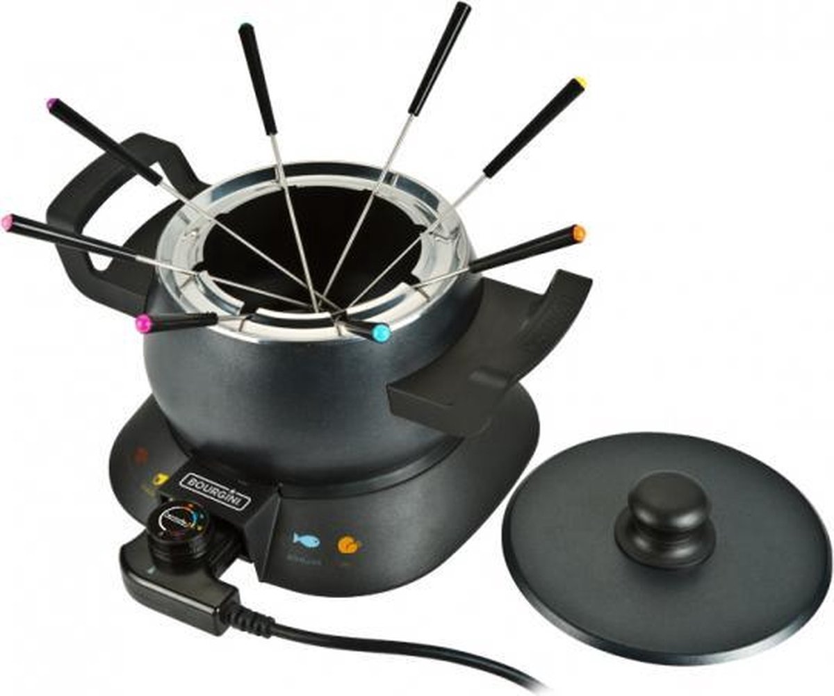 Bol.com Bourgini Classic Fondue Deluxe - 8 Fonduevorkjes - Instelbare Temperatuur aanbieding