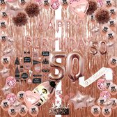 50 jaar verjaardag versiering - 50 Jaar Feest Verjaardag Versiering Set 118-delig  - Happy Birthday Slingers, Ballonnen, Foto props & Caketoppers - Decoratie Man Vrouw - Rose goud&