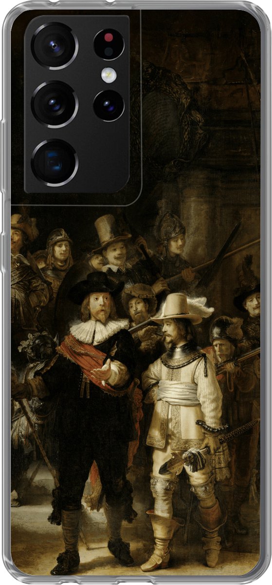 Telefoonhoesje Geschikt voor Samsung Galaxy S21 Ultra hoesje - Nachtwacht - Rembrandt van Rijn - Kunst - Siliconen Telefoonhoesje Telefoonhoesje