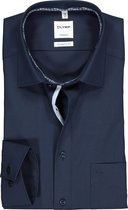 OLYMP Tendenz modern fit overhemd - blauw poplin (contrast) - Strijkvriendelijk - Boordmaat: 42