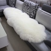 furnibella - TP3513ws-L ecologische lamsvacht schapenvacht tapijt bedmat sofa mat echte natuurlijke vacht longhair wit 180-210cm