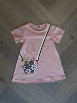 Baby jurk meisjes - babykleding - roze - print tasje bloemen - tshirt jurkje - maat 74 - newborn kleding - babykleding - baby meisje cadeau