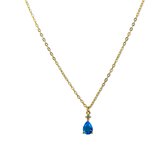 Silventi 9SIL-21671 Zilveren Ketting met Hangertje - Dames - Druppel - Zirkonia - 10 x 5 mm - Blauw - Ankerschakel - 38 + 7 cm - Zilver - Gold Plated (Verguld/Goud op Zilver)