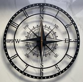 Metalium Concept - Wandklok zwart - metalen klok – 60 cm diameter - kompas - cijfers - Ø60 cm - wandklok industrieel
