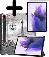 Samsung Tab S7 FE Hoes Hoesje Book Case Met Screenprotector En Uitsparing S Pen - Samsung Galaxy Tab S7 FE Hoes Cover 12,4 Inch Screenprotector - Eiffeltoren