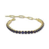 Silventi 9SIL-22181 Zilveren Armband - Dames - Tennis Armband - Zirkonia - Blauw - 4 mm - Grote schakels - 10 x 4 mm - 18 cm Lengte - Zilver - Gold Plated  (Verguld/Goud op Zilver)