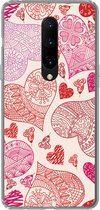 Geschikt voor OnePlus 7 Pro hoesje - Een illustratie met roze en rode hartjes - Siliconen Telefoonhoesje
