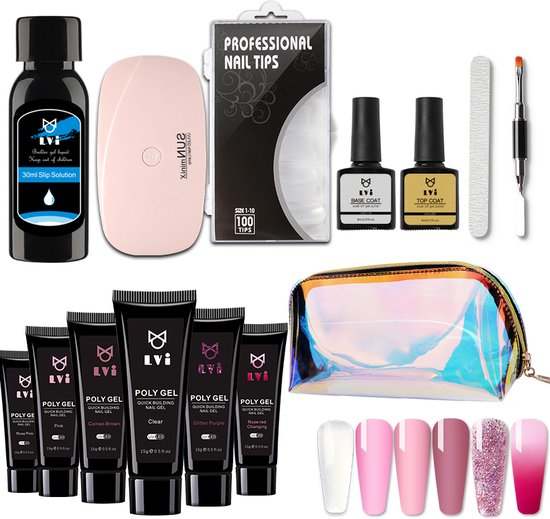 Elvi Polygel Starterskit – Complete Set inc. USB UV/Led mini lamp-Nagelverlenging- Polygel 6 x 15g perfecte kleuren Roze – Polyacryl UV…