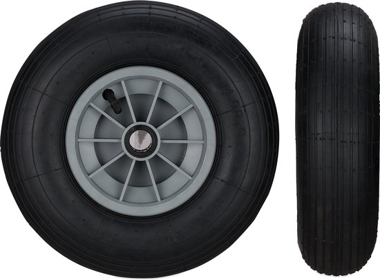 kruiwagenwiel 4.00-6 - rubber - 3 adapters - met luchtband - 100 kg - zwart-grijs — afbeelding 3