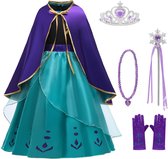 Prinsessenjurk meisje - Carnavalskleding - Anna paarse jurk cape 134/140(140)-Tiara-Toverstaf-Verkleedkleren meisje