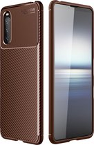 Sony Xperia 10 III Hoesje - Mobigear - Racing Serie - TPU Backcover - Bruin - Hoesje Geschikt Voor Sony Xperia 10 III