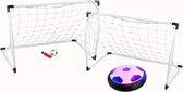 Kinder Voetbalgoal Voetbaldoel Set 2 Stuks + Mini Voetbal + BallenPomp + Zwevende Vliegende Hoverball met LedVerlichting - Voetbalset - Speelset voor Binnen & Buiten