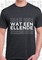 WAT EEN ELLENDE heren t-shirt - Donkergrijs - Maat L - korte mouwen - leuke shirtjes - grappig - humor - quotes - kwoots - wat een puinhoop