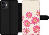 Bookcase Geschikt voor iPhone 12 Pro telefoonhoesje - Bloemen - Patroon - Minimalisme - Met vakjes - Wallet case met magneetsluiting