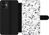 Bookcase Geschikt voor iPhone 12 Mini telefoonhoesje - Marmer print - Stippen - Wit - Met vakjes - Wallet case met magneetsluiting