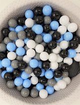 Ballenbak met 200 ballen - grijs, blauw, zwart & wit - 90 cm diameter