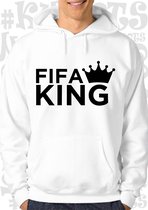 FIFA KING heren hoodie - Wit - Maat XXL - lange mouwen - met capuchon - grappige teksten - leuke hoodies - humor - quotes - kwoots - voetbal - kampioen - trui - sweater