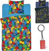 Dekbedovertrek Lego- Glow in the Dark- 1persoons- 140x200- dubbelzijdig- Katoen- bouwstenen- bricks, incl. lego steen sleutelhanger