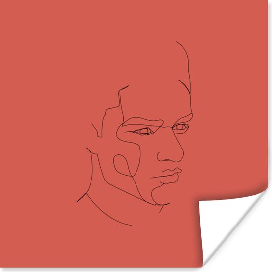 Poster Man - Line art - Rood - 30x30 cm