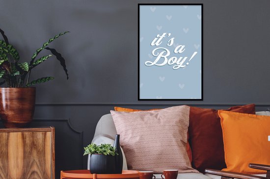 Cadre photo avec affiche - It's a Boy - Boy - Baby shower - Blauw - Coeur - Born - 40x60 cm - Cadre pour affiche