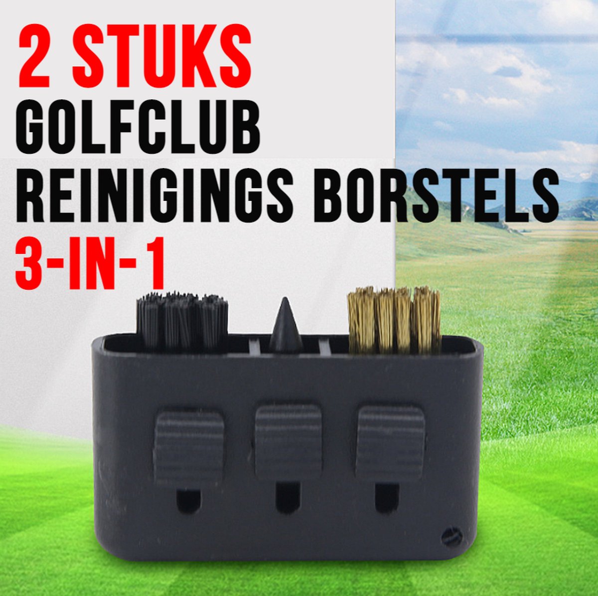 Allernieuwste 2 STUKS 3-in-1 Golfclub Reinigingsborstels ZWART - Handige Golfclub Borstel - Golfclub Reiniger - Golf Borstel - Zwart