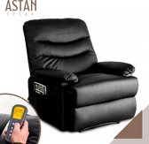 ASTAN Relax Massagestoel Elektrische Fauteuil met Trilling Massage + Warmte & Armleuning - Synthetisch Leer - Sta op Stoel Elektrisch - Relaxfauteuil Verstelbaar - Zwart