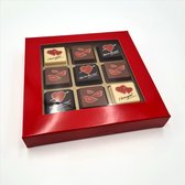 Valentijn Bonbons/Pralines | 9st | Melk, Puur & Wit | In rood doosje