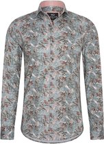 Heren overhemd Lange mouwen - MarshallDenim - bloemenprint groen - Slim fit met stretch - Maat M