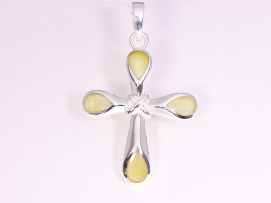 Pendentif croix en argent brillant avec agate jaune