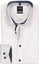 OLYMP Luxor modern fit overhemd - mouwlengte 7 - wit poplin (contrast) - Strijkvrij - Boordmaat: 46