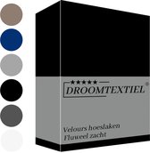 Droomtextiel Flanel Velvet Velours Hoeslaken Zwart Tweepersoons 140x200 cm - Hoogwaardige Kwaliteit - Fluweel Zacht
