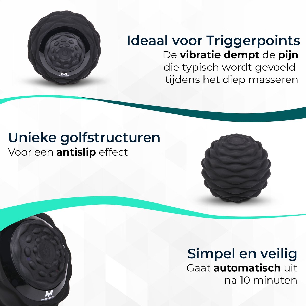 Massagerr® Vibrerende Massagebal - Trigger Bal - 4 Tril Niveaus - Massage Bal - Moderne Lacrosse bal - Voetmassage - Massage Roller voor Rug, Voeten, Schouders, Fullbody thumbnail 2