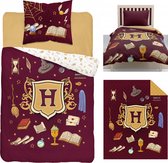 Dekbedovertrek Harry Potter- Logo Hogwarts- Katoen- 1 persoons- 140x200 cm- donker rood , incl. Harry Potter Bedsprei- Deken- 170x210