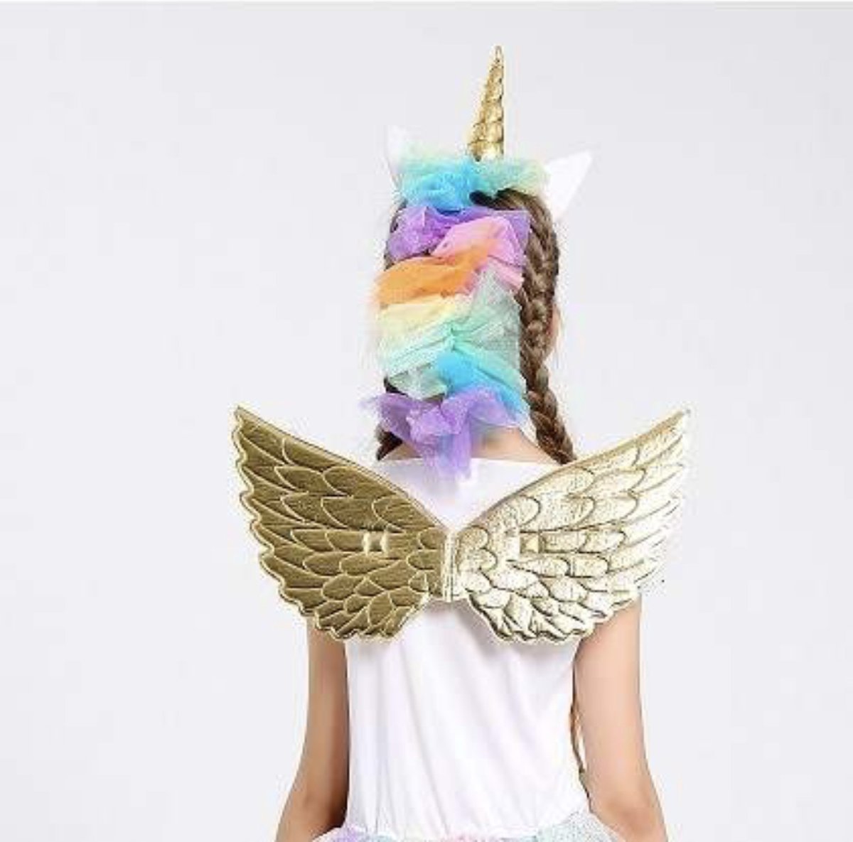 Joya Kids® Regenboog Eenhoorn Verkleed Jurk Set | Unicorn Jurk kostuum | Prinsessen jurk verkleedjurk + Haarband | (M) | Cadeau meisje — afbeelding 8