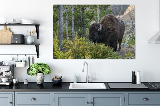 Canvas schilderij 120x80 cm - Wanddecoratie Bizon in park van Wyoming - Muurdecoratie woonkamer - Slaapkamer decoratie - Kamer accessoires - Schilderijen op canvas