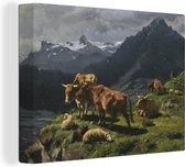 Canvas Schilderij Runderen en schapen in een alpenlandschap - schilderij van Rosa Bonheur - 120x90 cm - Wanddecoratie